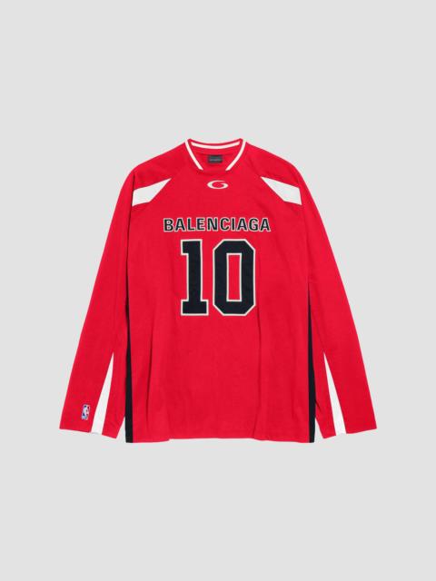 BALENCIAGA Men's x NBA Collaboration Oversized Long Sleeve T-Shirt - Red