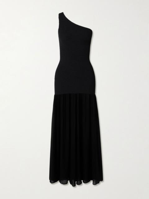 Hunza G Nancy Hybrid one-shoulder Original Crinkle™ and chiffon cover-up Black