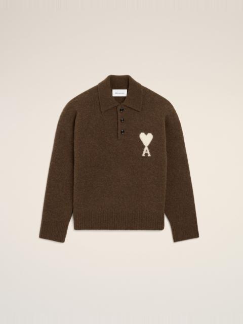 AMI Paris BROWN ALPACA POLO WITH AMI DE COEUR
