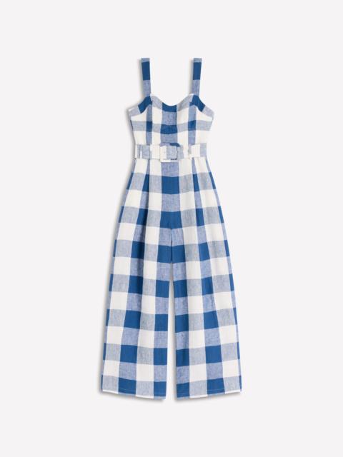 BODEN Panelled Bodice Linen Jumpsuit-Denim Blue Gingham