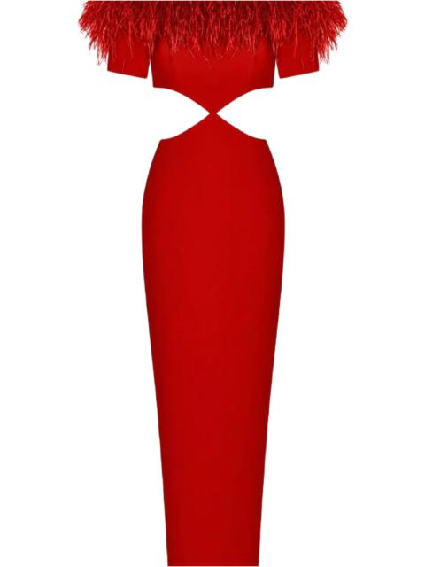 RASARIO FEATHER CREPE MAXI DRESS WITH CUTOUTS