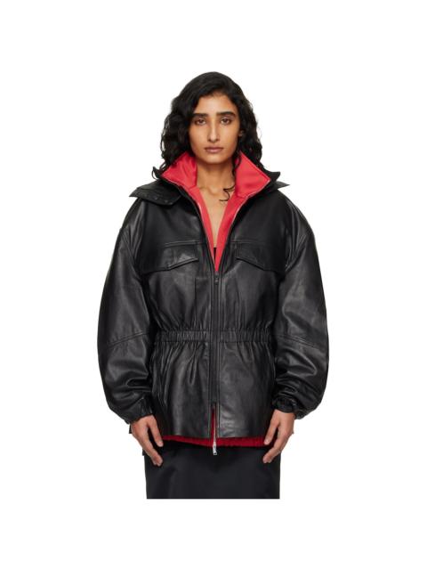 The Frankie Shop Black Carnaby Funnel Neck Leather Jacket