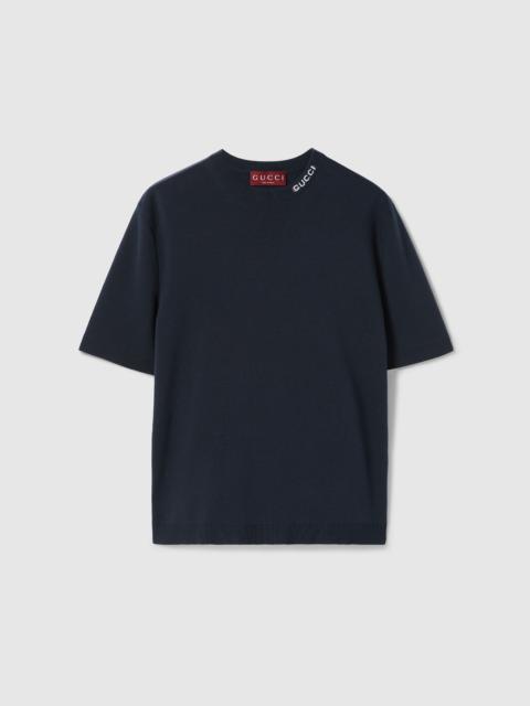 GUCCI Silk cotton T-shirt with Gucci intarsia