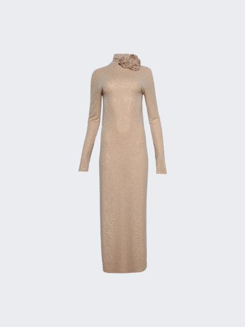 MAGDA BUTRYM Crystal Embellished Open-Back Gown Beige