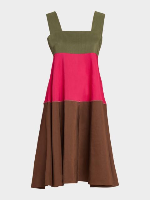 Marni Colorblock Tiered Sleeveless Midi Dress