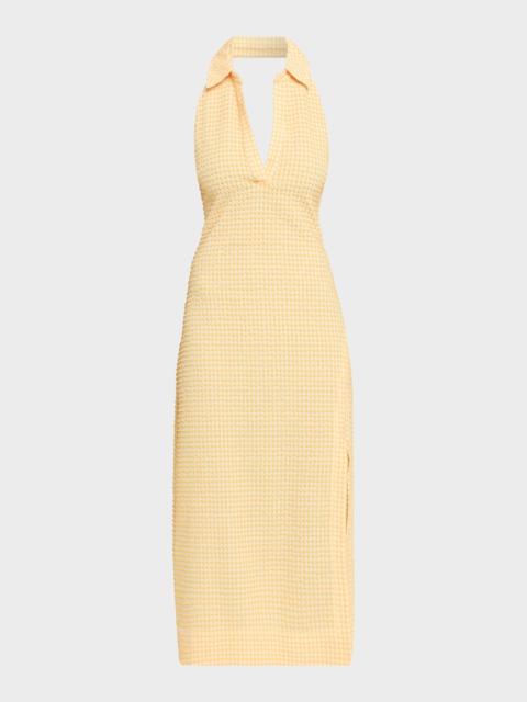 SIMKHAI Clairmont Seersucker Gingham Halter Dress