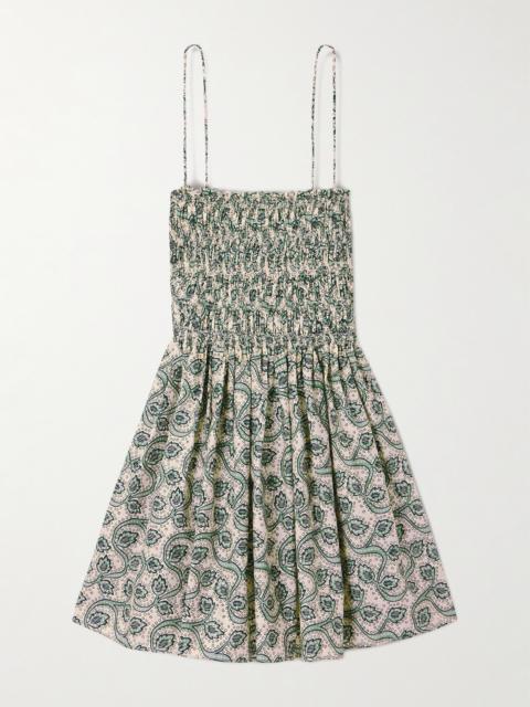 MATTEAU Shirred Printed Organic Cotton-poplin Mini Dress