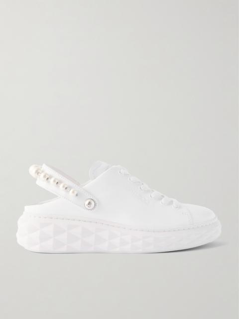 JIMMY CHOO Faux Pearl-embellished Leather Slingback Sneakers