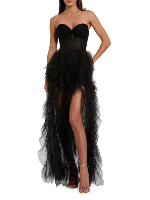 MAC DUGGAL Women's Tulle Strapless Bustier Ruffled Gown - Black