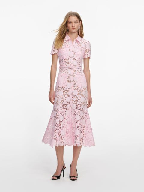 self-portrait Pink Lace Collared Midi Dress