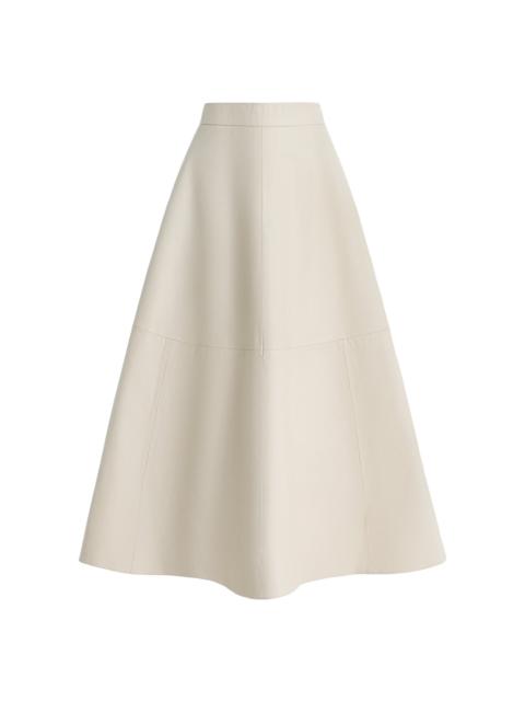 A-Line Leather Midi Skirt ivory