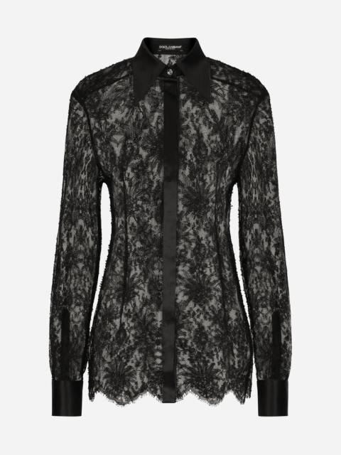 Chantilly lace shirt with satin details