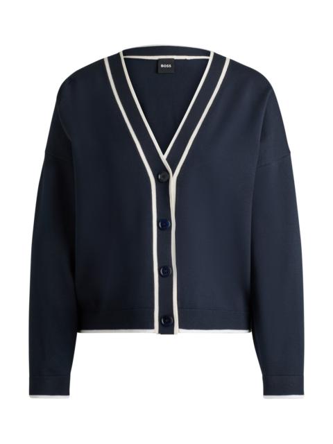 BOSS V-NECK CARDIGAN IN STRETCH FABRIC WITH BUTTON CLOSURE