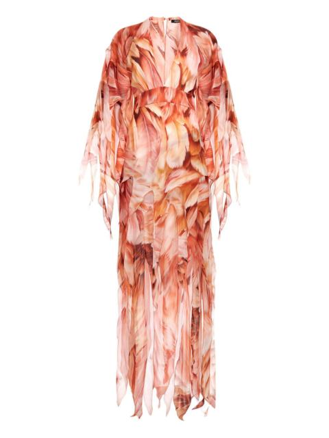 Roberto Cavalli feather-effect patterned maxi dress