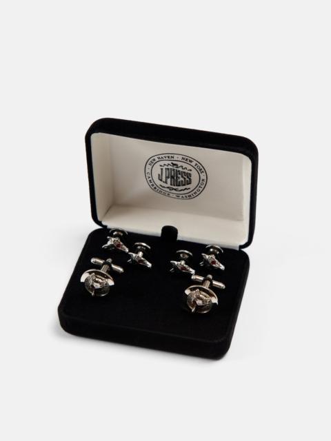 J. PRESS FOX HEAD CUFFLINK AND STUD SET