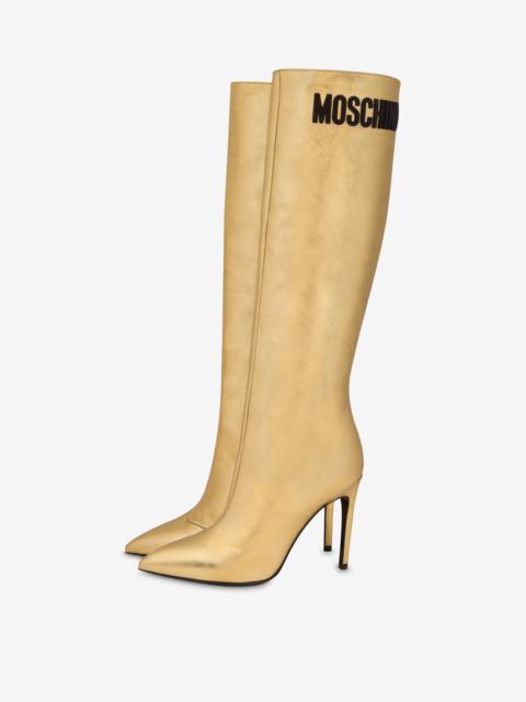 Moschino RUBBER LOGO METALLIC CALFSKIN BOOTS