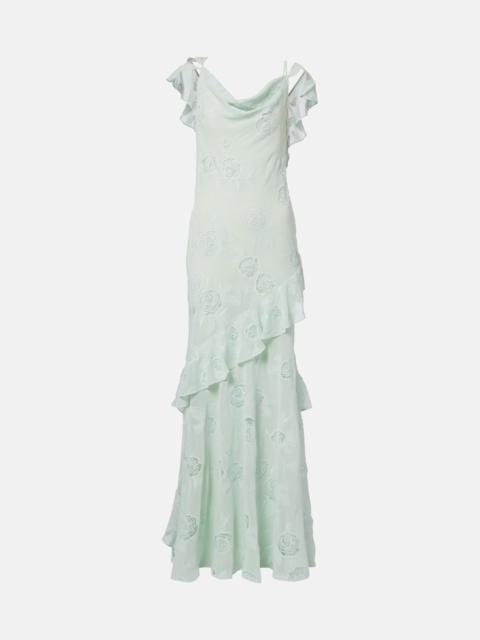 self-portrait Embroidered ruffled georgette maxi dress