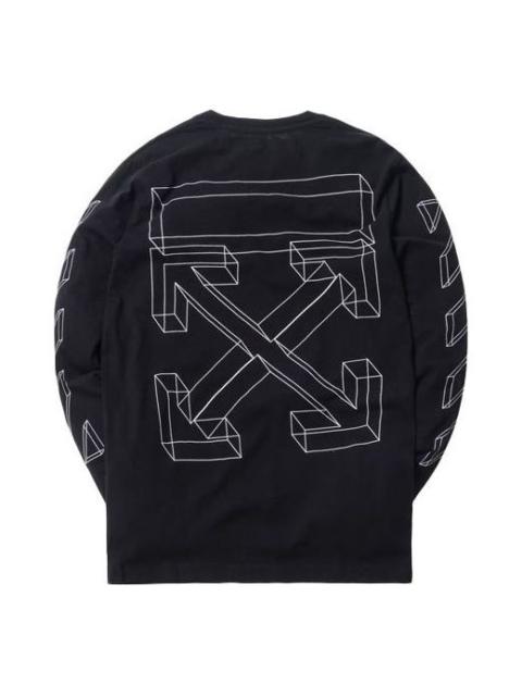 Men's Off-White 3D Printing Hollow Out Arrow Long Sleeves Black T-Shirt OMAB001E181850021001