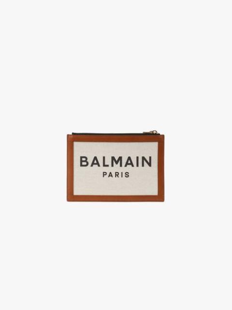 Balmain Ecru canvas B-Army 26 clutch with brown leather panels