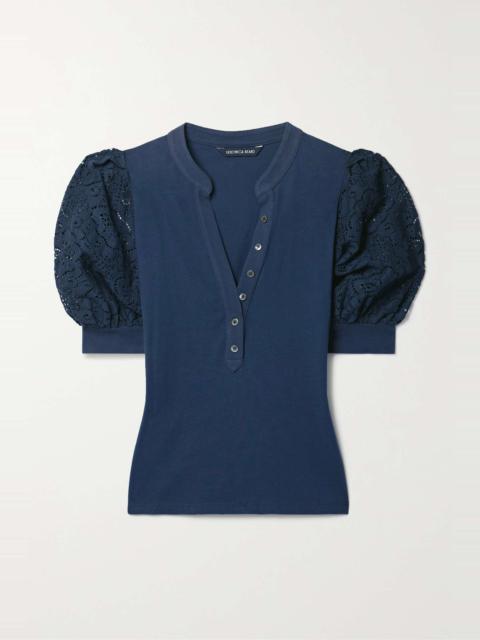 Coralee lace-trimmed cotton-jersey blouse