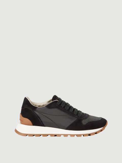 Brunello Cucinelli Suede and techno fabric runners with precious toe