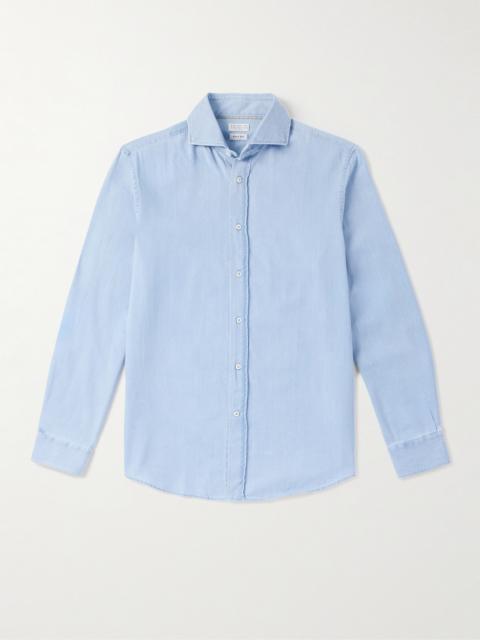 Brunello Cucinelli Cutaway-Collar Cotton-Chambray Shirt