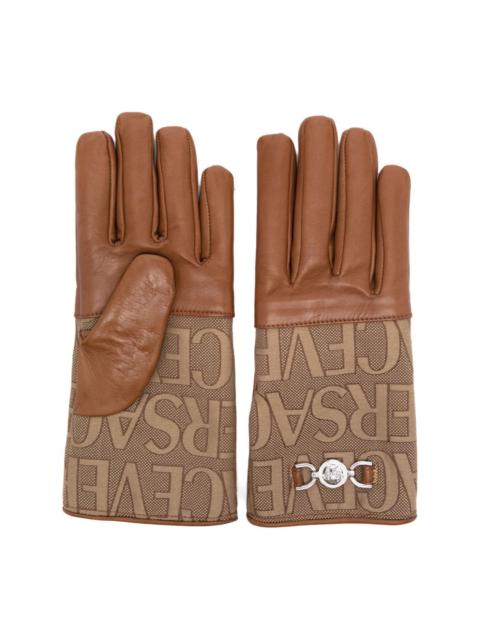 logo-print leather gloves