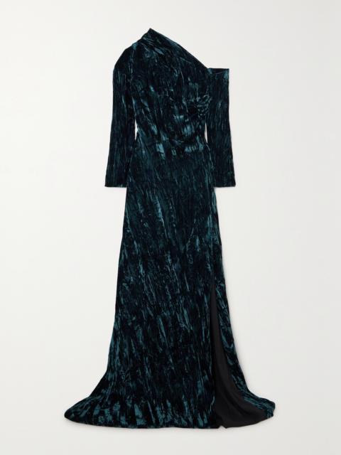 16ARLINGTON Alder One-shoulder Crushed-velvet Gown