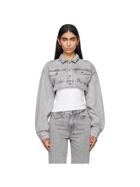 Ksubi Gray Supercrop Trucker Dime Krystal Denim Jacket