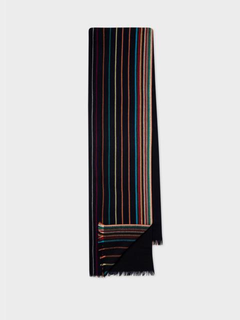 Paul Smith Navy Wool-Silk 'Signature Stripe' Scarf