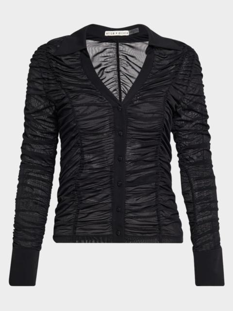 Alice + Olivia Portia Fitted Mesh Button-Front Shirt