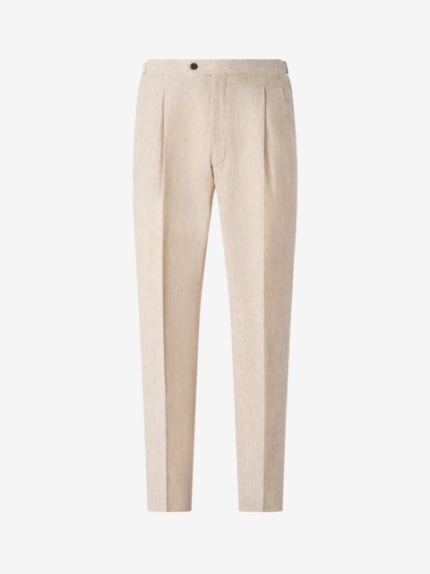 CORNELIANI Dark beige 2-dart linen chambray trousers