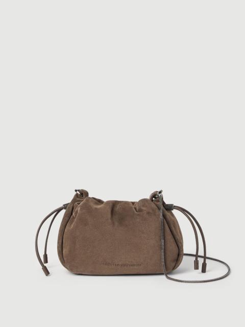 Brunello Cucinelli Mellow mini bucket bag in suede with precious chain