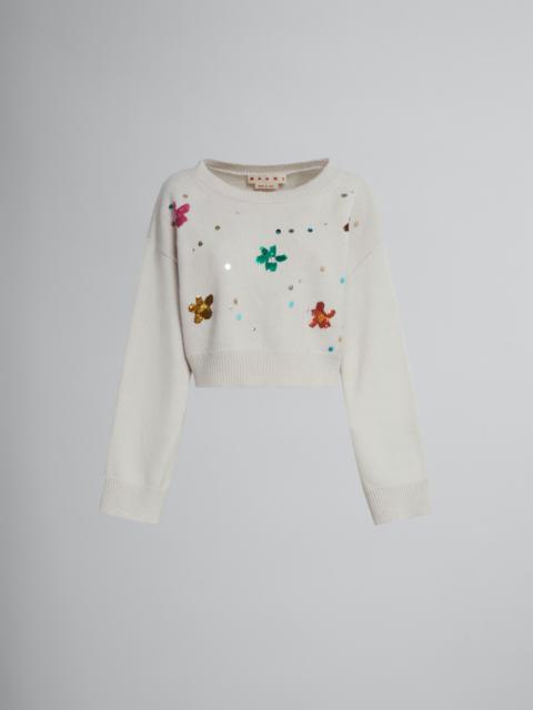 Marni SWEATER IN WHITE WOOL WITH SEQUINS