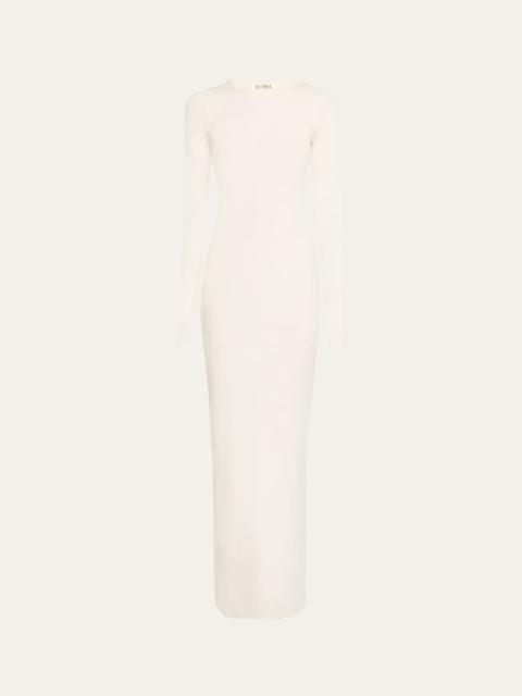 ÉTERNE Long-Sleeve Crewneck Rib-Knit Maxi Dress