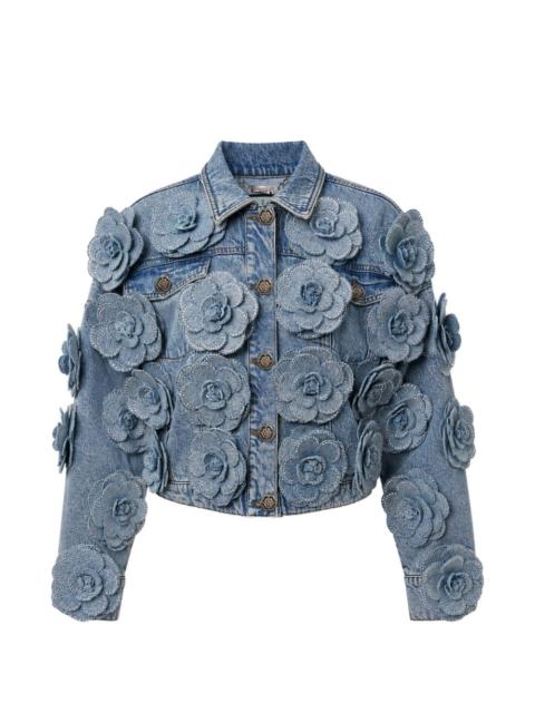 PHILIPP PLEIN cropped denim jacket all-over roses