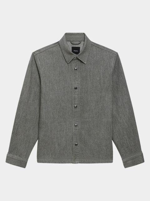 Theory Men's Grey-Wash Denim Overshirt