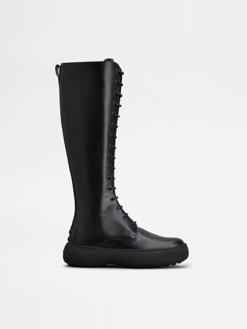 TOD'S W. G. LACE-UP BOOTS IN LEATHER - BLACK