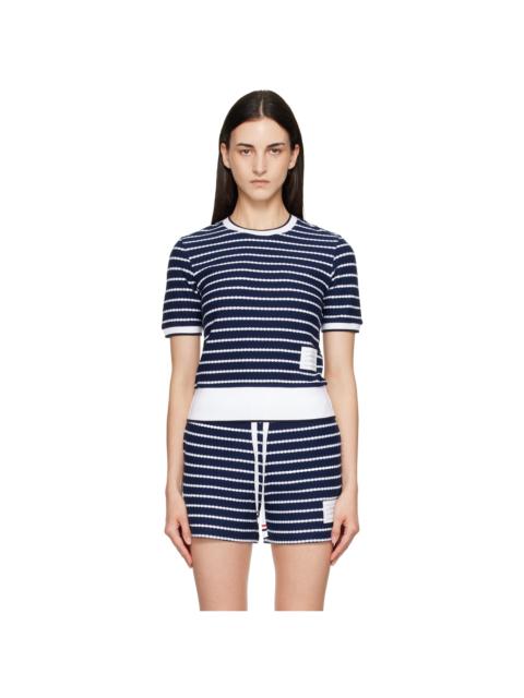 Thom Browne Navy Striped Honeycomb Rib T-shirt