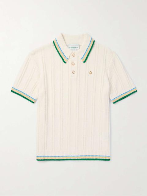 CASABLANCA Logo-Embellished Ribbed Cotton-Blend Bouclé Polo Shirt