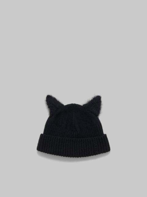 BLACK WOOL BEANIE WITH MOHAIR EARS