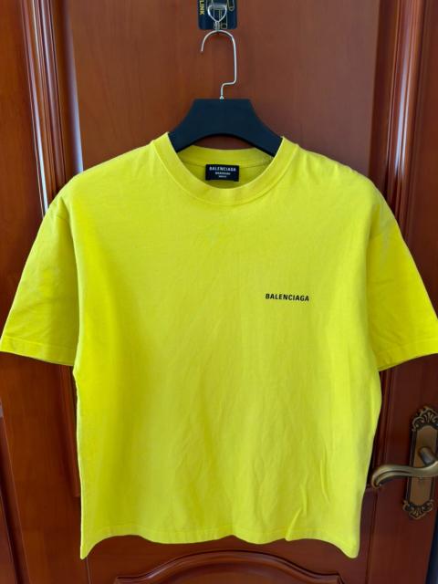 BALENCIAGA Balenciaga Fluorescent Yellow Logo Print Short Sleeve T-Shirt