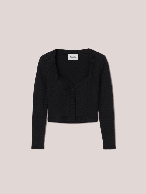 KAYA - Cotton-tweed textured sweetheart neck jacket - Black