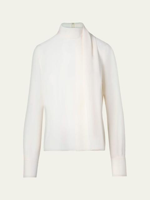 AKRIS Long-Sleeve Silk Scarf Blouse