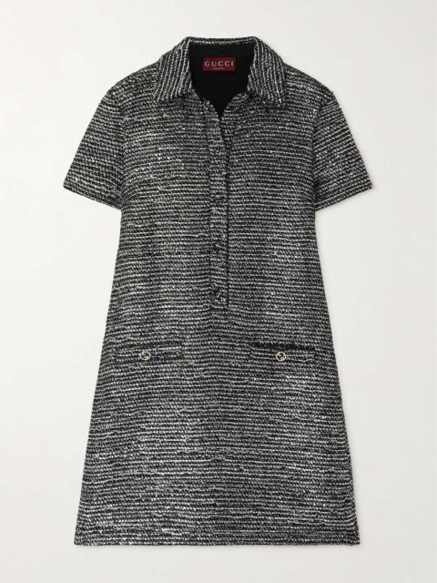 GUCCI Sequined wool-blend metallic tweed mini dress