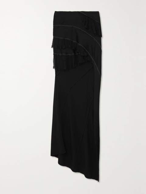 Victoria Beckham Asymmetric Ruffled Chiffon-trimmed Crepe De Chine Maxi Skirt