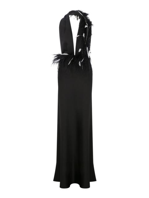 ILA Carey V-Neck Feathered Maxi Dress black