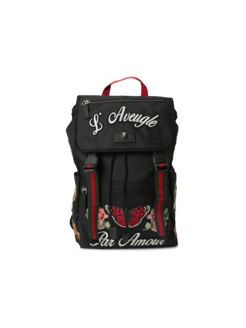 GUCCI Gucci Backpack L'Aveugle Par Amour Embroidered Web Strap Black