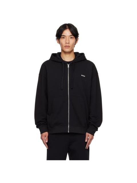 HUGO Black Relaxed-Fit Cotton Terry Zip-Up Hoodie