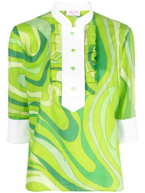 PUCCI Marmo-print pleated cotton shirt